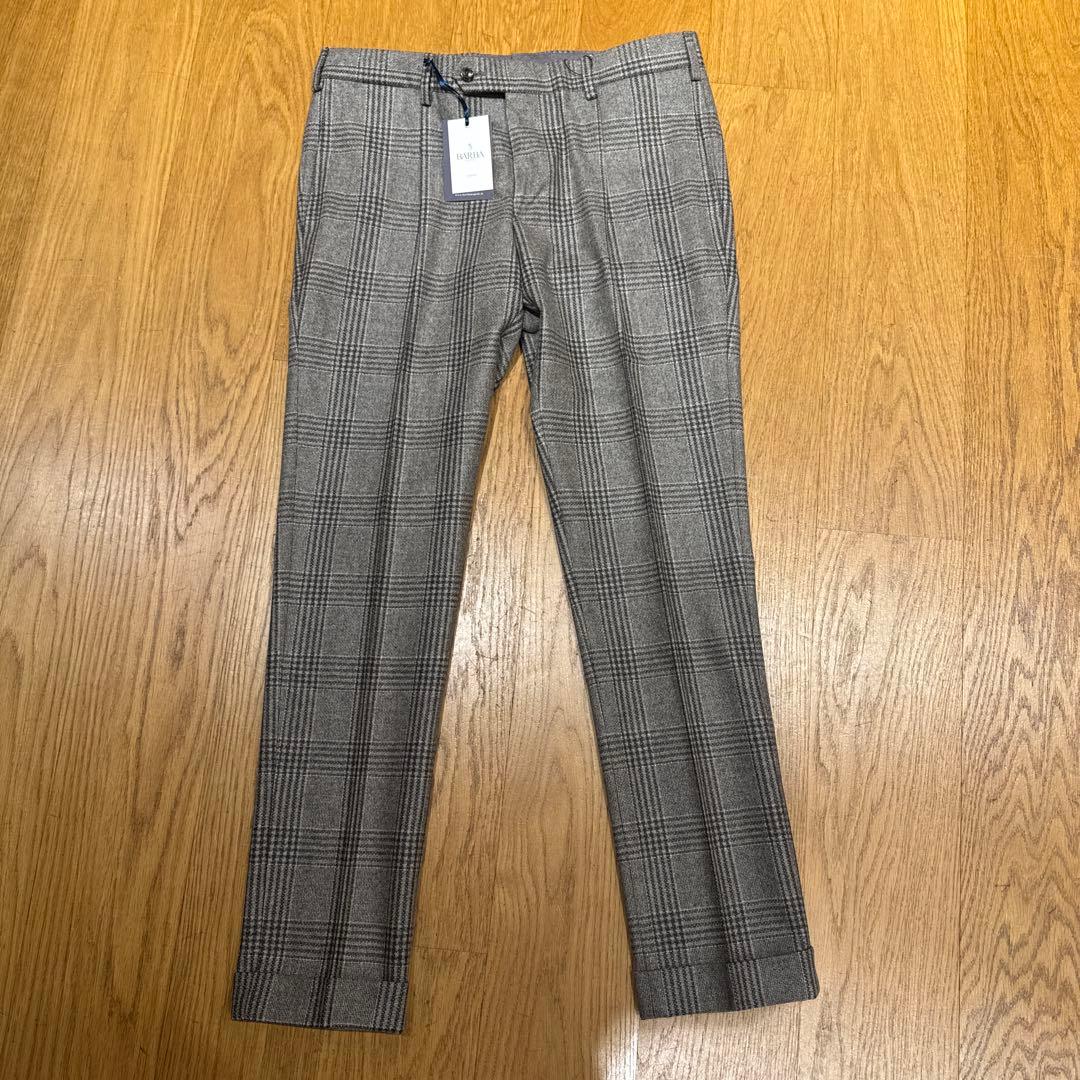 に*う様 新品　BARBA バルバ　グレンチェック　フランネルパンツ　グレージュ