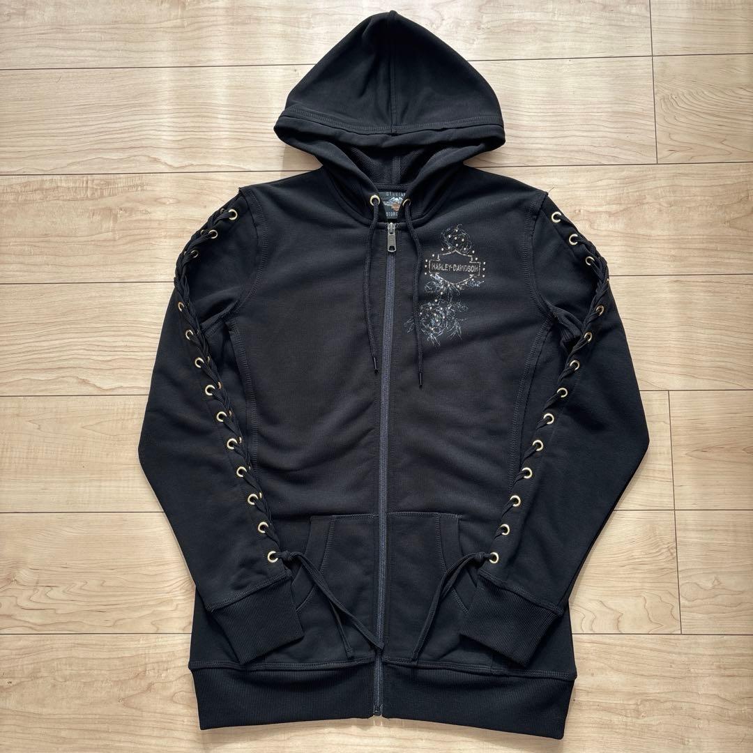 【極希少/Y2K】ハーレーダビッドソン レースアップパーカー ラインストーン S