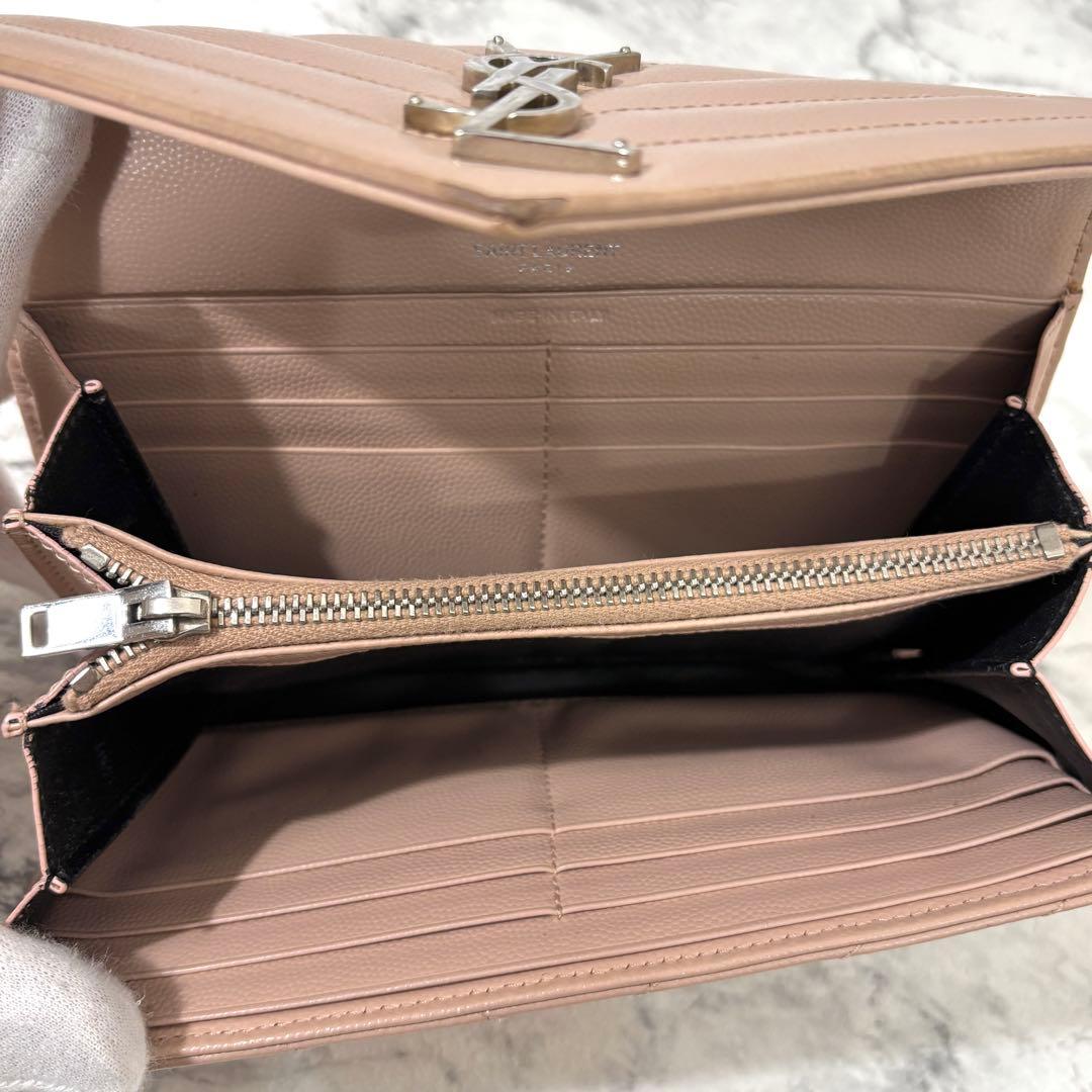 サンローラン 長財布 キルティング フラップ カサンドラ レザー ピンク