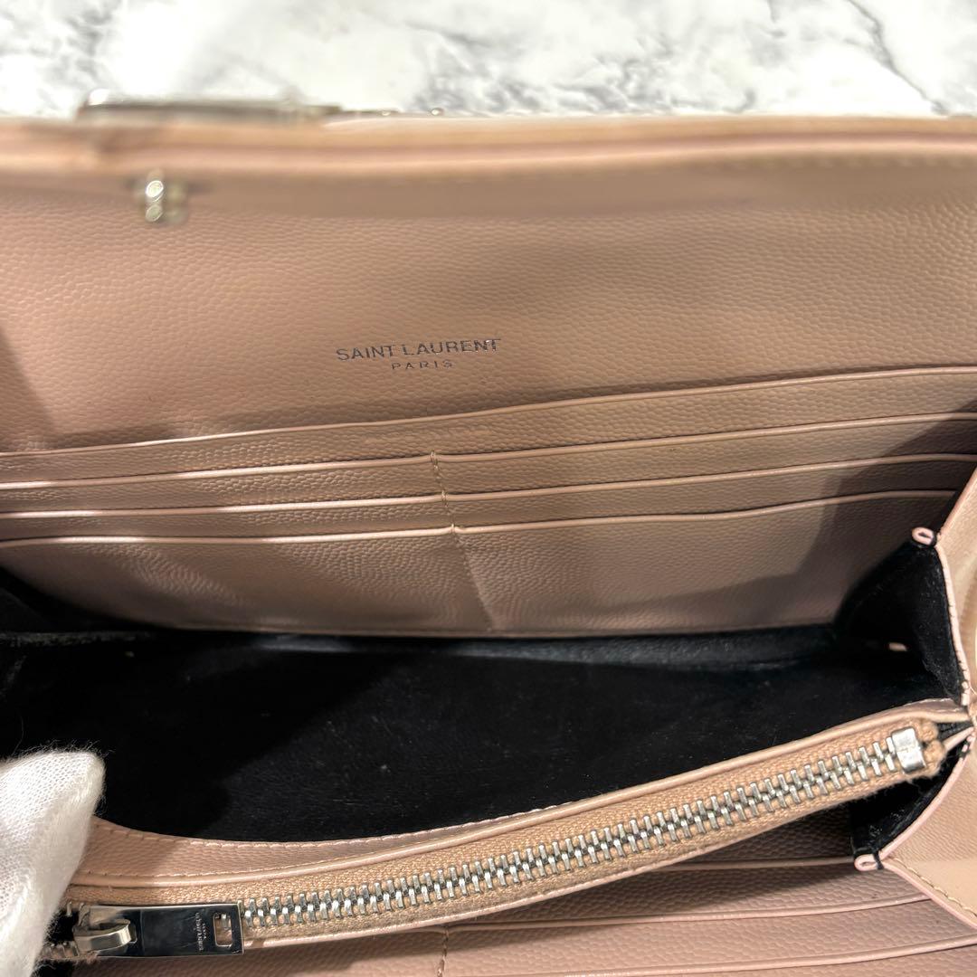 サンローラン 長財布 キルティング フラップ カサンドラ レザー ピンク