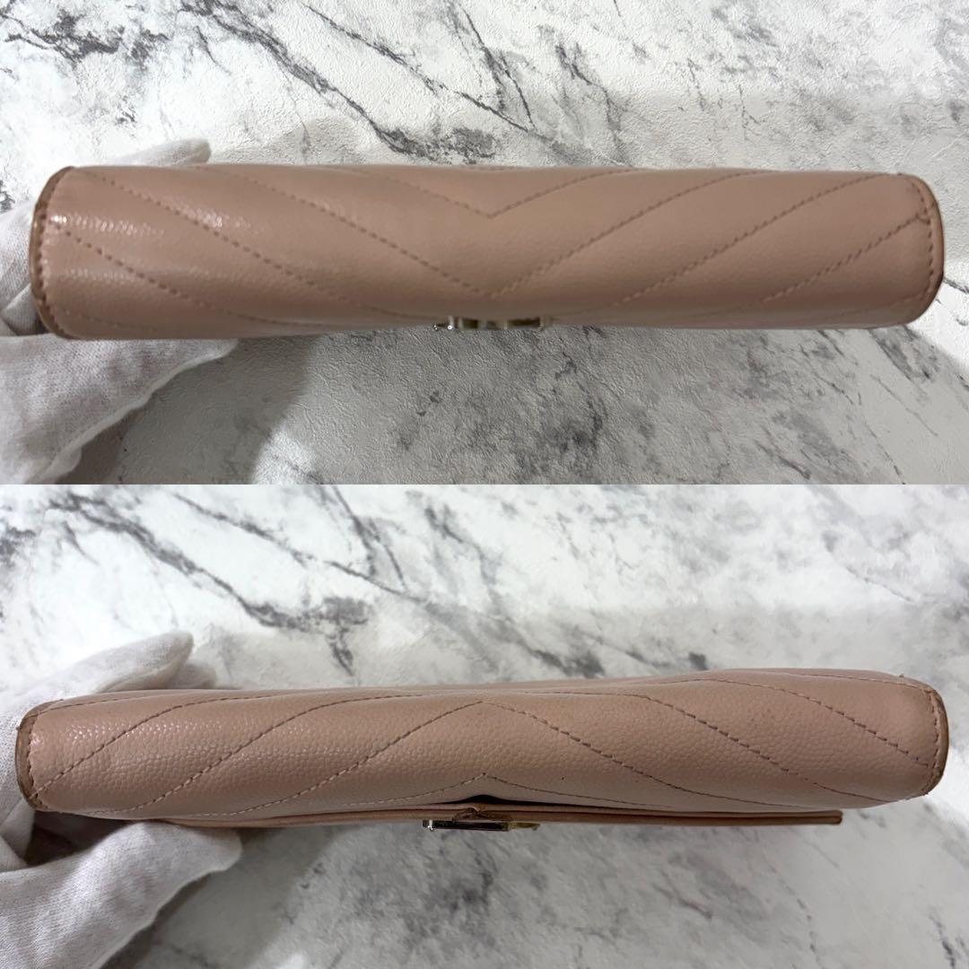 サンローラン 長財布 キルティング フラップ カサンドラ レザー ピンク