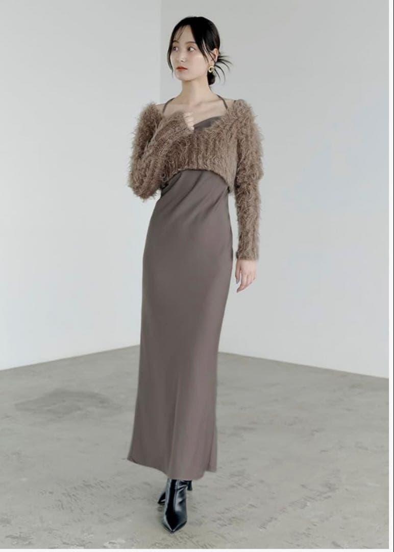 SNIDEL ブラウン キャミロングワンピース　ニットセット