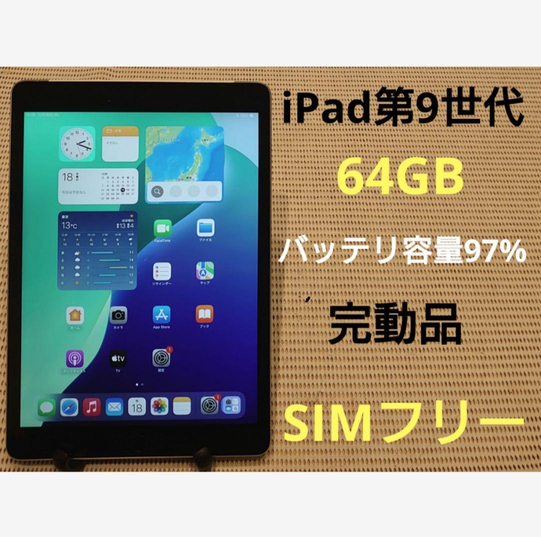 完動品SIMフリーiPad第9世代(A2604)本体64GB送料込4424T