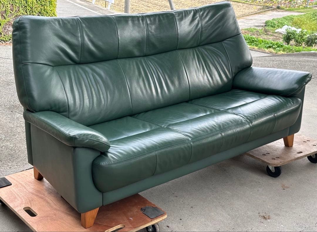 オーダーメイド 本革 ソファ ハイバック グリーン