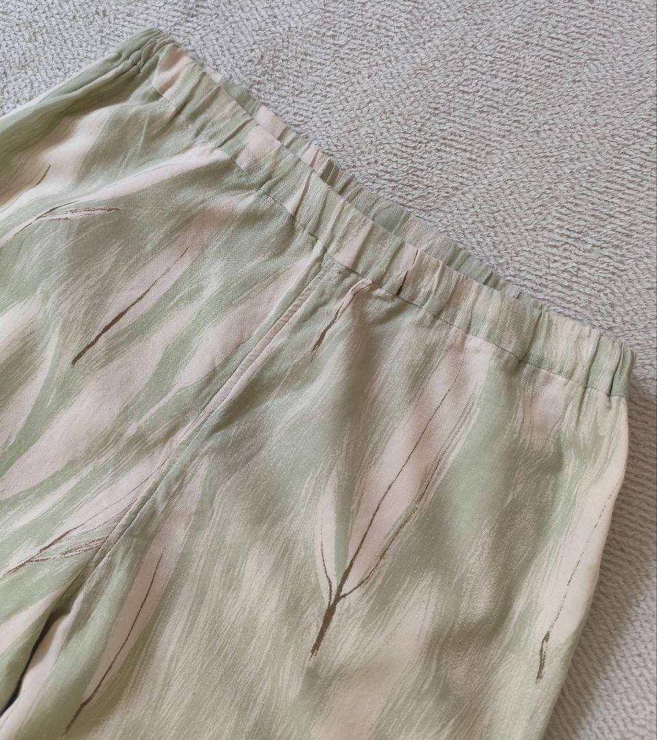 PRISTINE プリスティン オーガニック 笹の葉プリントパンツ M グリーン