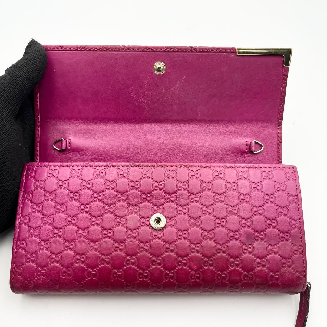 希少色✨ グッチ ウォレット マイクロシマ 長財布 ピンク ロゴプレート レザー