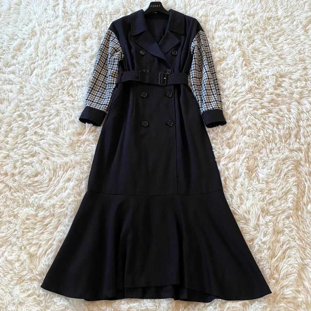 ダイアグラム　チェックコンビワンピース　トレンチ風　切替 ベルト　マキシ