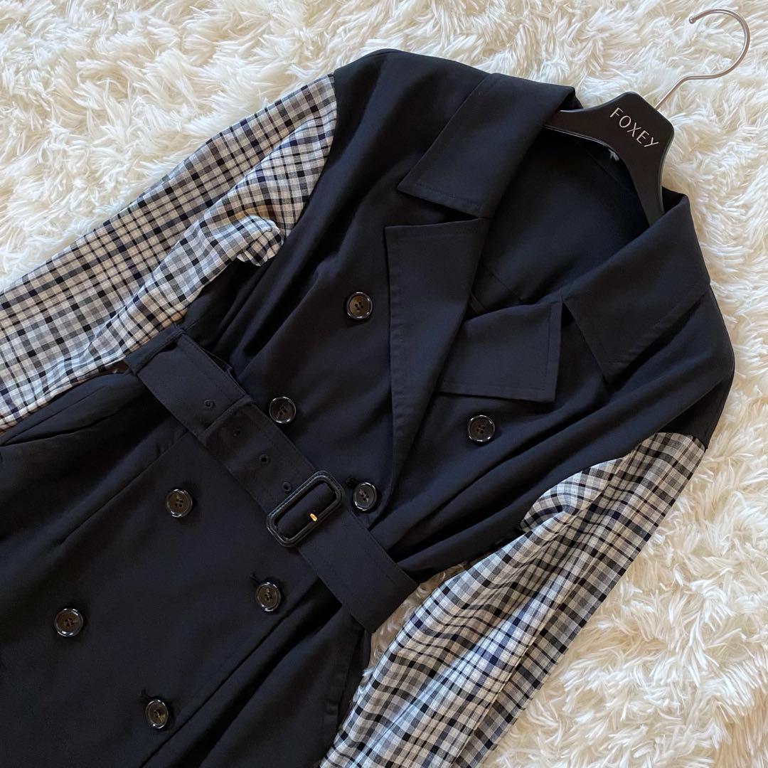 ダイアグラム　チェックコンビワンピース　トレンチ風　切替 ベルト　マキシ