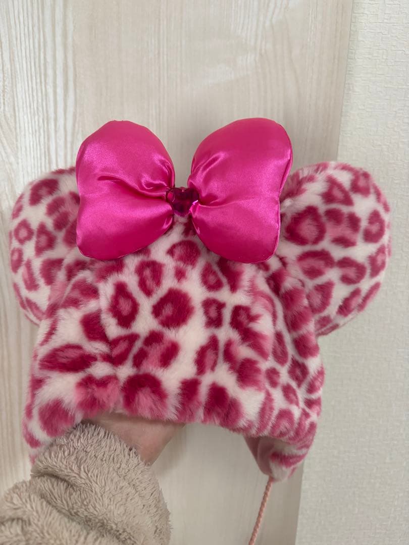 ディズニー　ファンキャップ　ヒョウ柄　ピンク