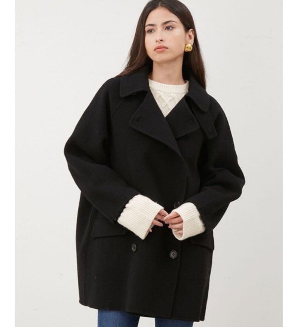 Mila Owen コート 衿ストラップハーフ丈リバーPコート