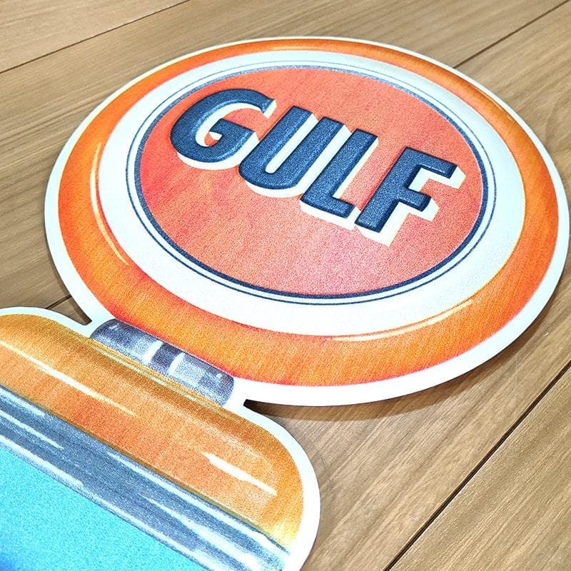 ブリキ看板 ガルフ ガスポンプ ダイカットエンボスメタルサイン ビッグ 大きい