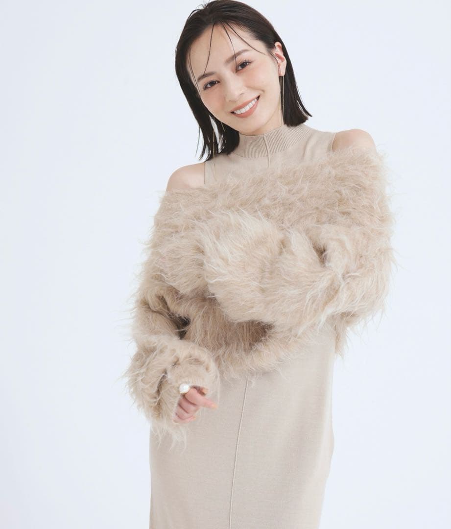 anuans オフショルレイヤードニットワンピース