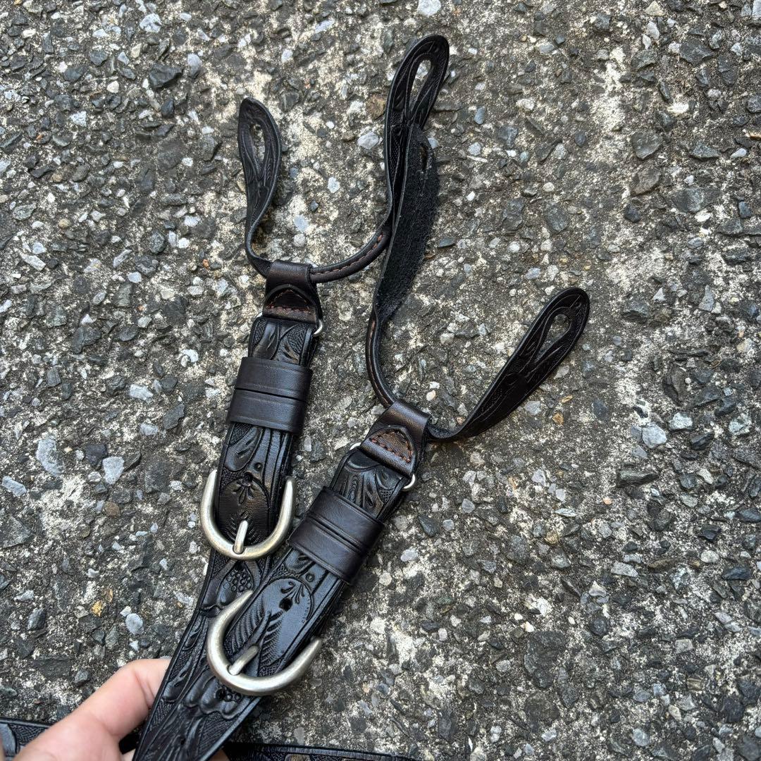 DOUBLE RL RRL サスペンダー ブラック レザー 革