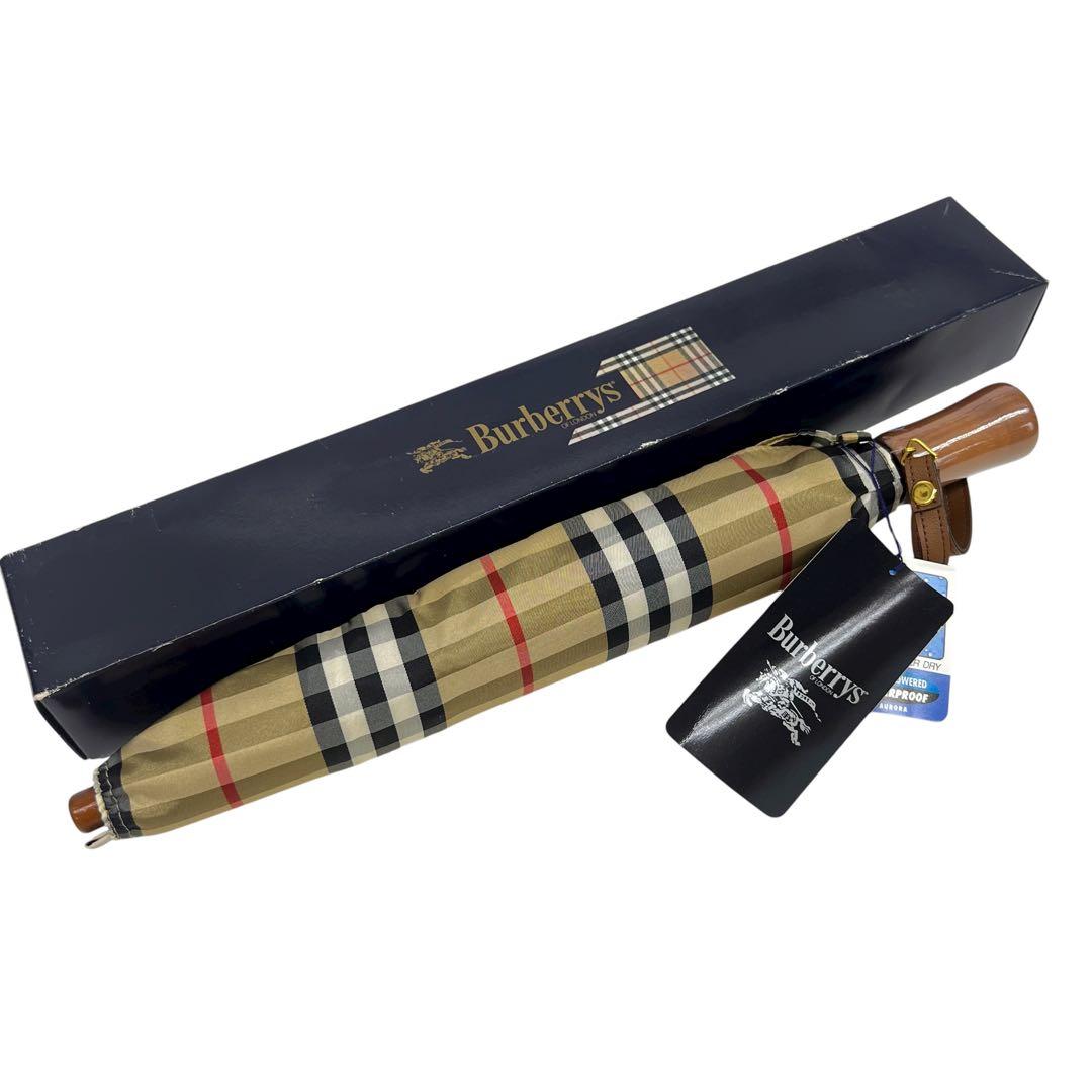□未使用　タグ付　バーバリー ノバチェック柄　雨傘　折りたたみ傘 オーロラ