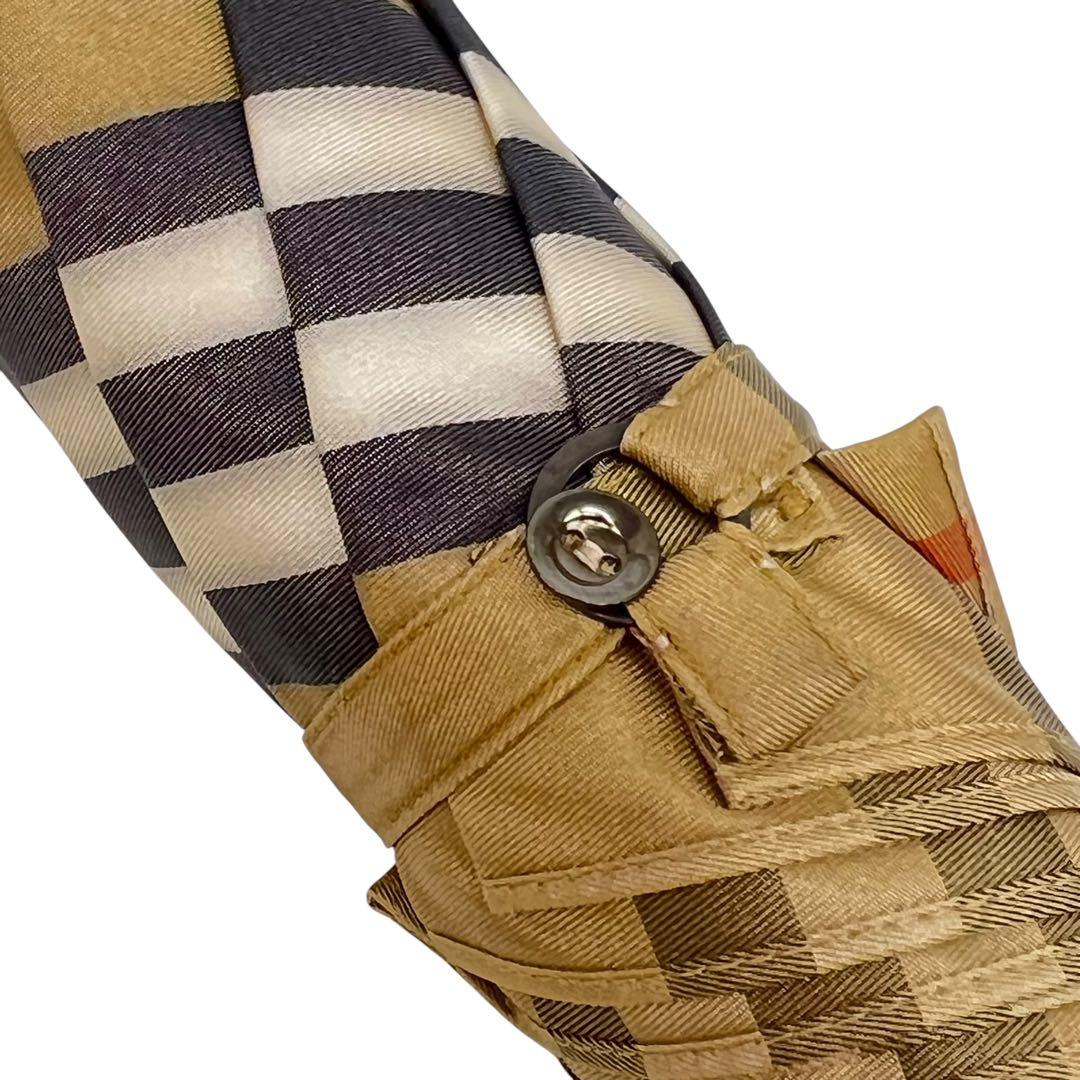 □未使用　タグ付　バーバリー ノバチェック柄　雨傘　折りたたみ傘 オーロラ
