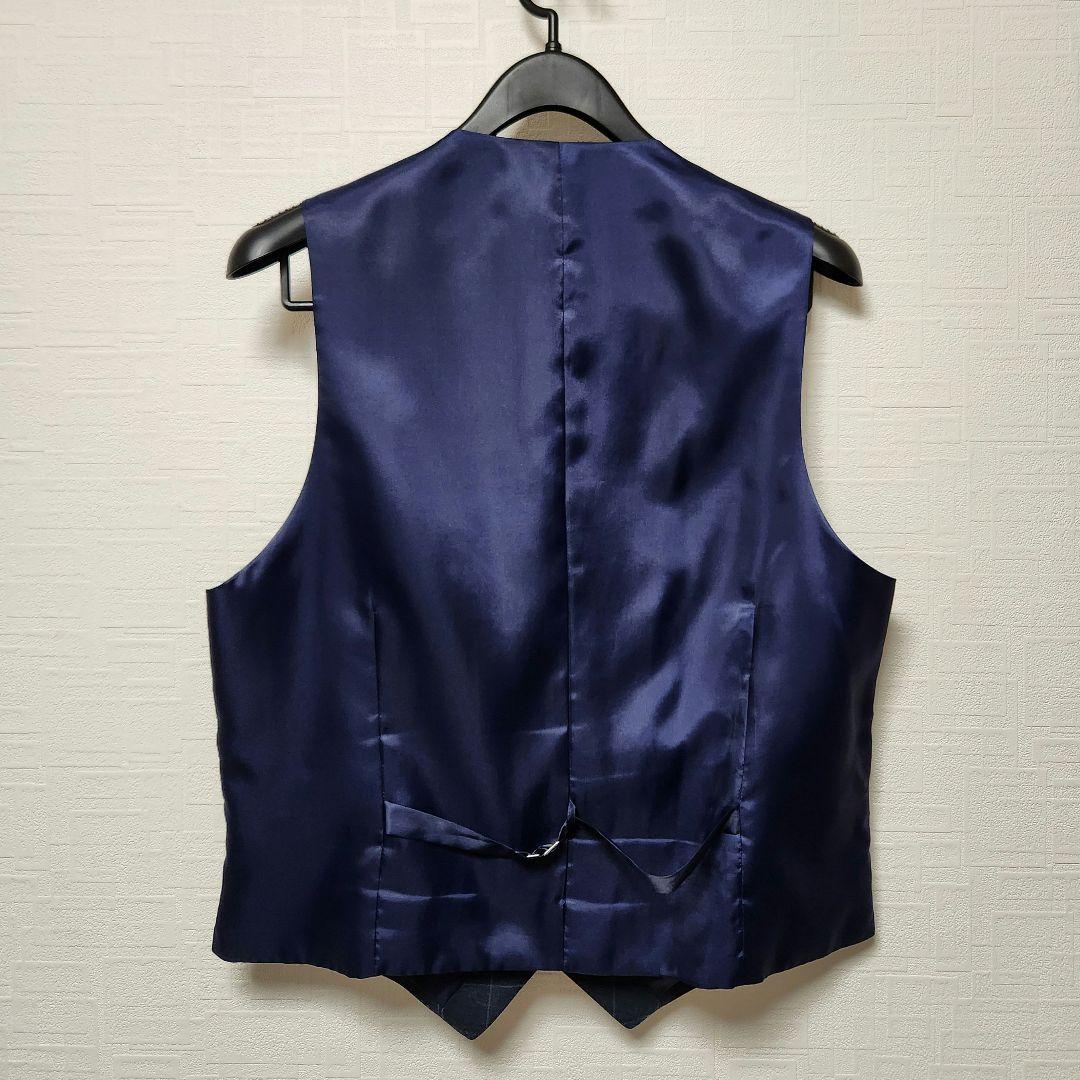 洋服の青山　パーソンズ　メンズスーツ　スリーピース　光沢　濃紺ブルー　チェック