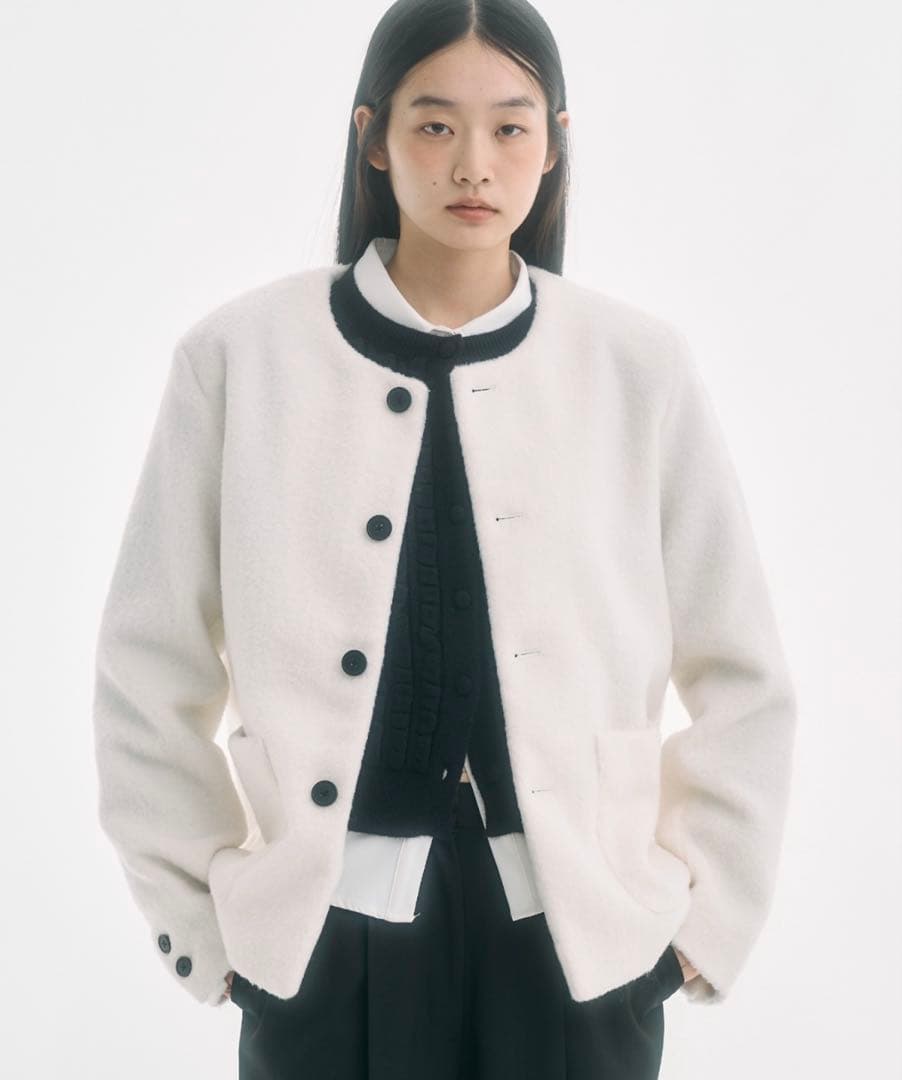 FEKETE ノーカラーウールシャギージャケット アイボリー