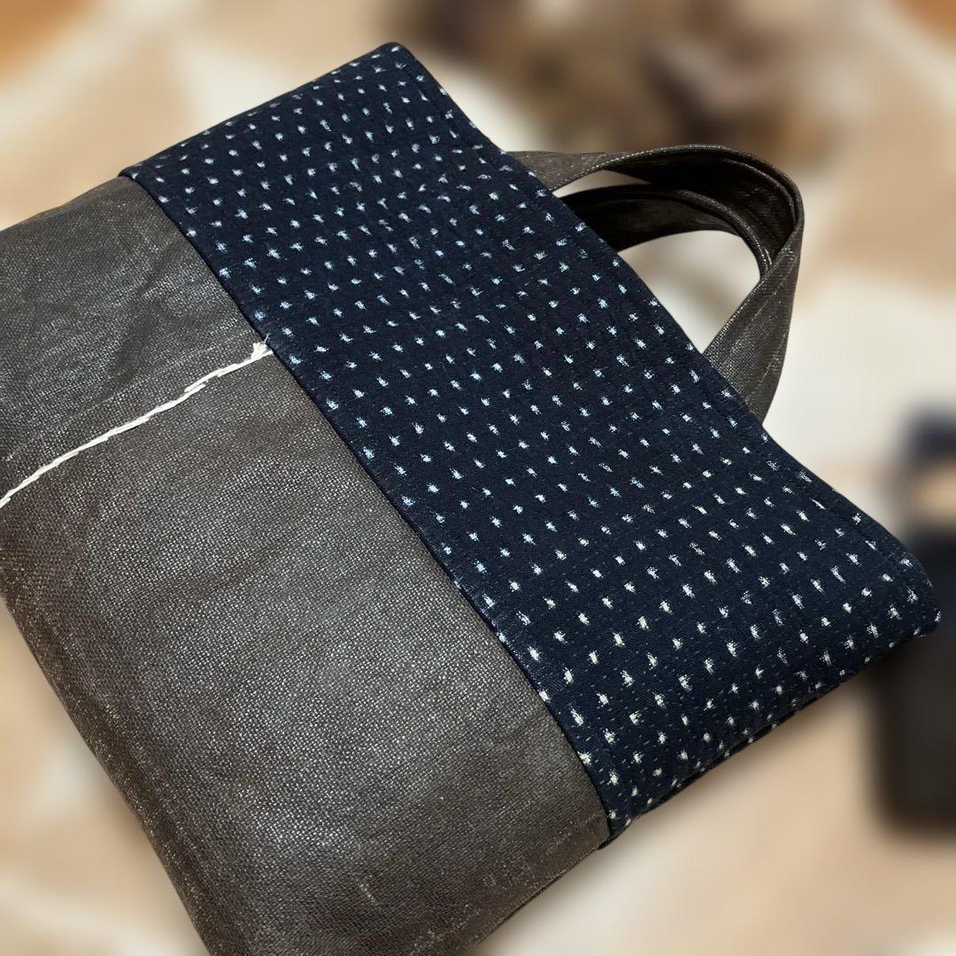 柿渋染め古布酒袋藍染め雪ん子刺し子キーケースチャーム付リメイク手作りバック