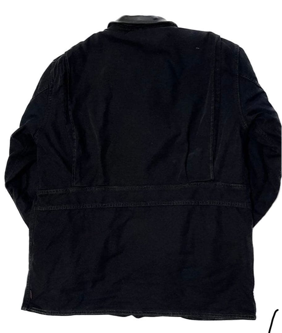 Woolrichブラック コットンダック カバーオール レザー襟 USA製