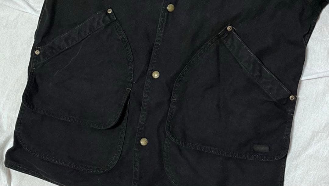 Woolrichブラック コットンダック カバーオール レザー襟 USA製