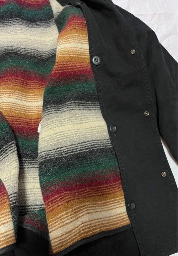 Woolrichブラック コットンダック カバーオール レザー襟 USA製