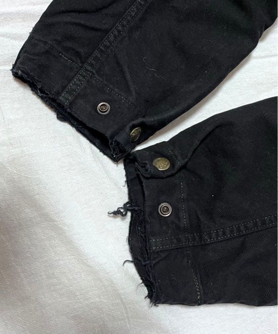 Woolrichブラック コットンダック カバーオール レザー襟 USA製