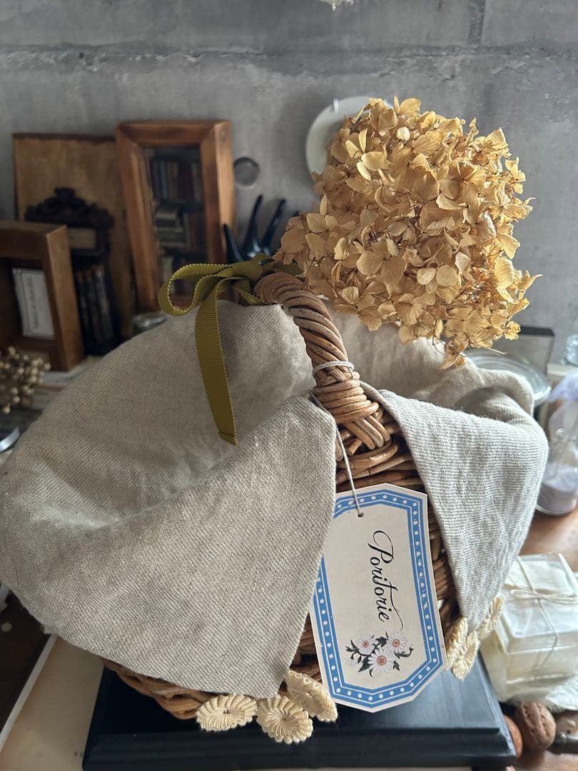 poritorie マーガレット刺繍 リネンカバー かご バスケット