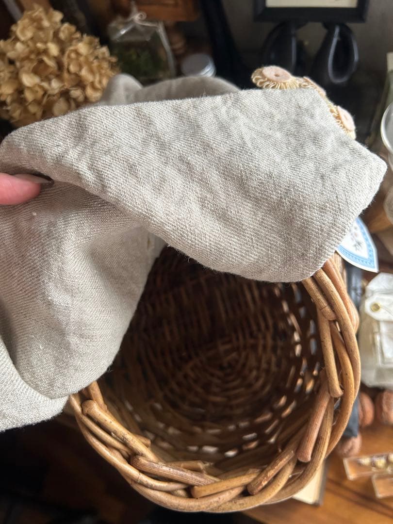 poritorie マーガレット刺繍 リネンカバー かご バスケット