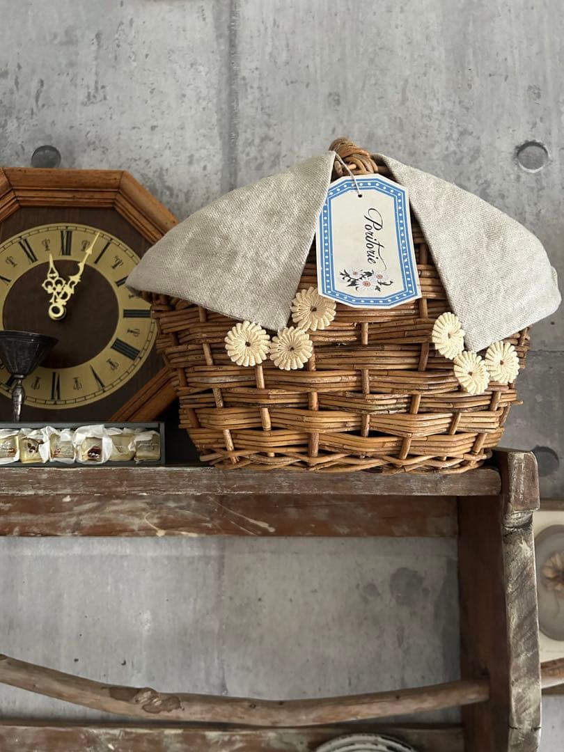 poritorie マーガレット刺繍 リネンカバー かご バスケット