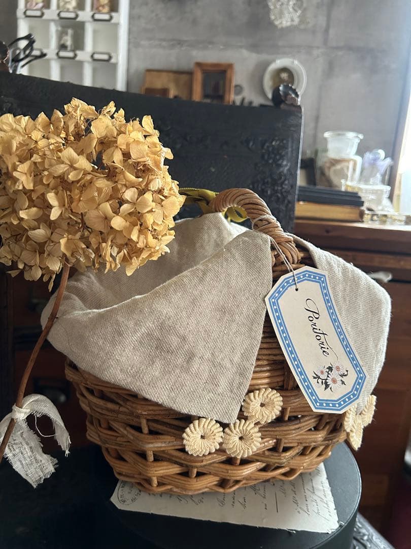 poritorie マーガレット刺繍 リネンカバー かご バスケット