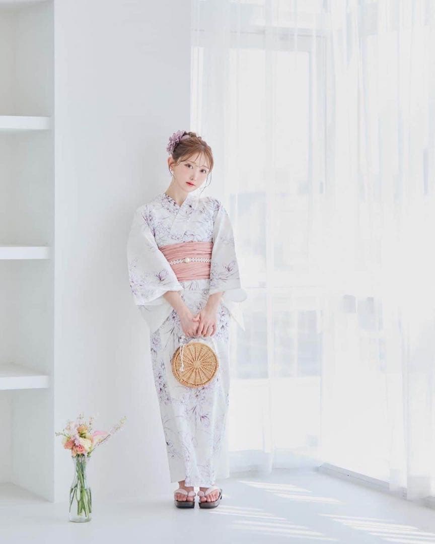 sugarアイボリー 花柄 浴衣　4点セット