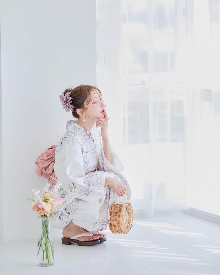 sugarアイボリー 花柄 浴衣　4点セット