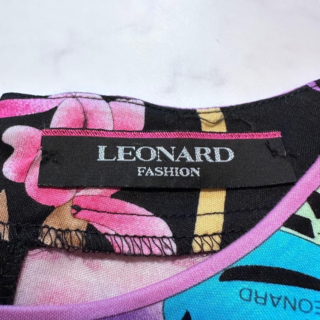 希少 XL✨LEONARD カットソー トリム 総柄 花柄 LL 黒 ピンク