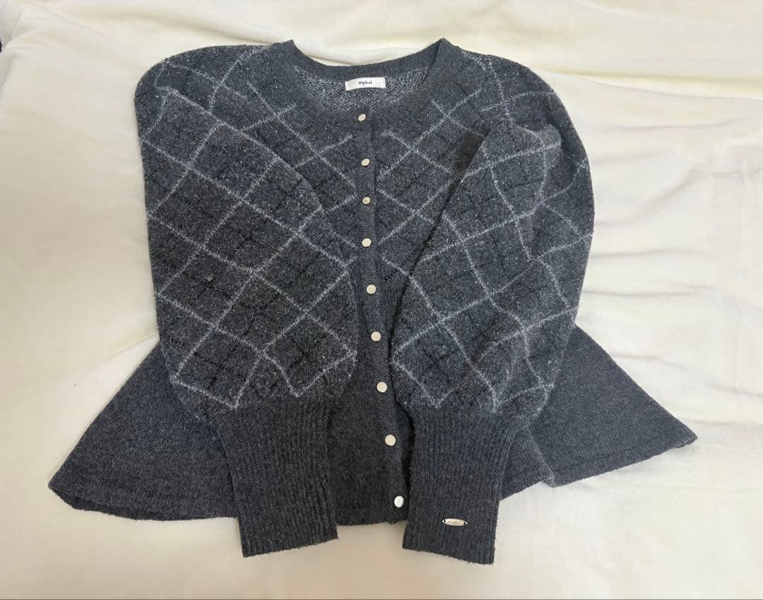 mideal アーガイルペプラムニット グレー