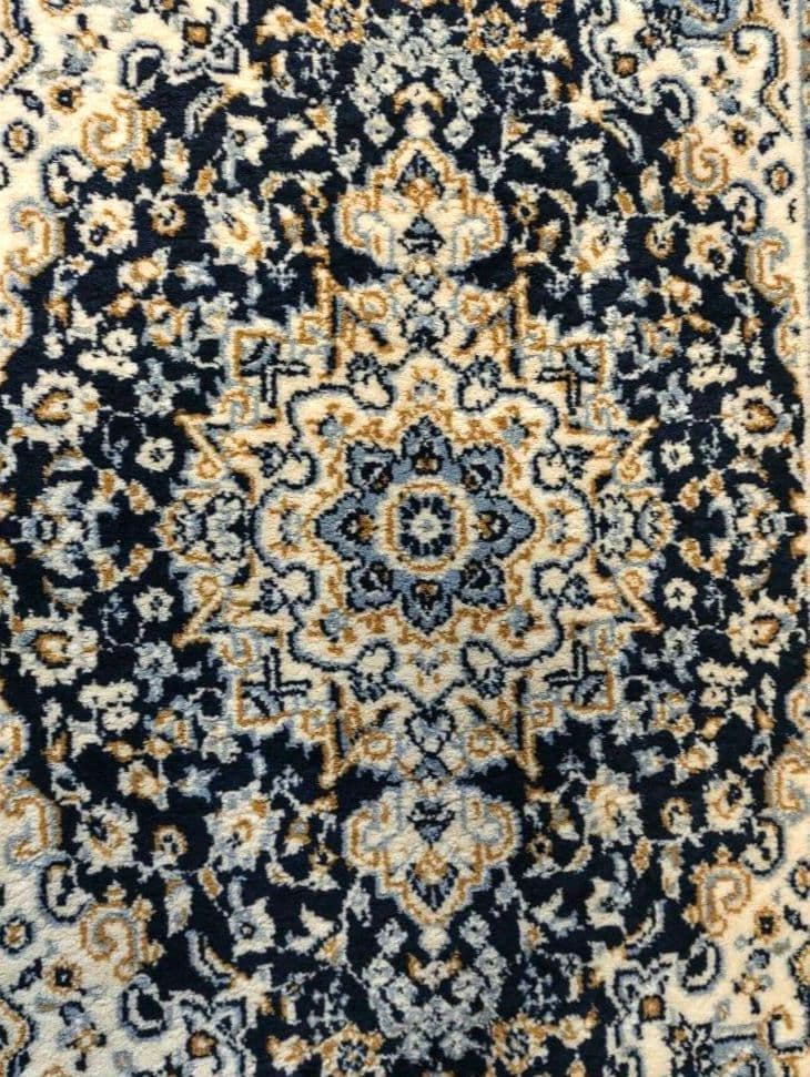 80×120 イラン製 ウール ペルシャ絨毯 メダリオン柄 ネイビー ベージュ