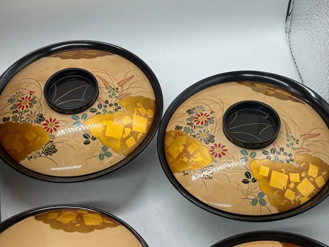 時代　輪島塗　蒔絵秋草紋菓子椀10点　木製　共箱　送料込み251221