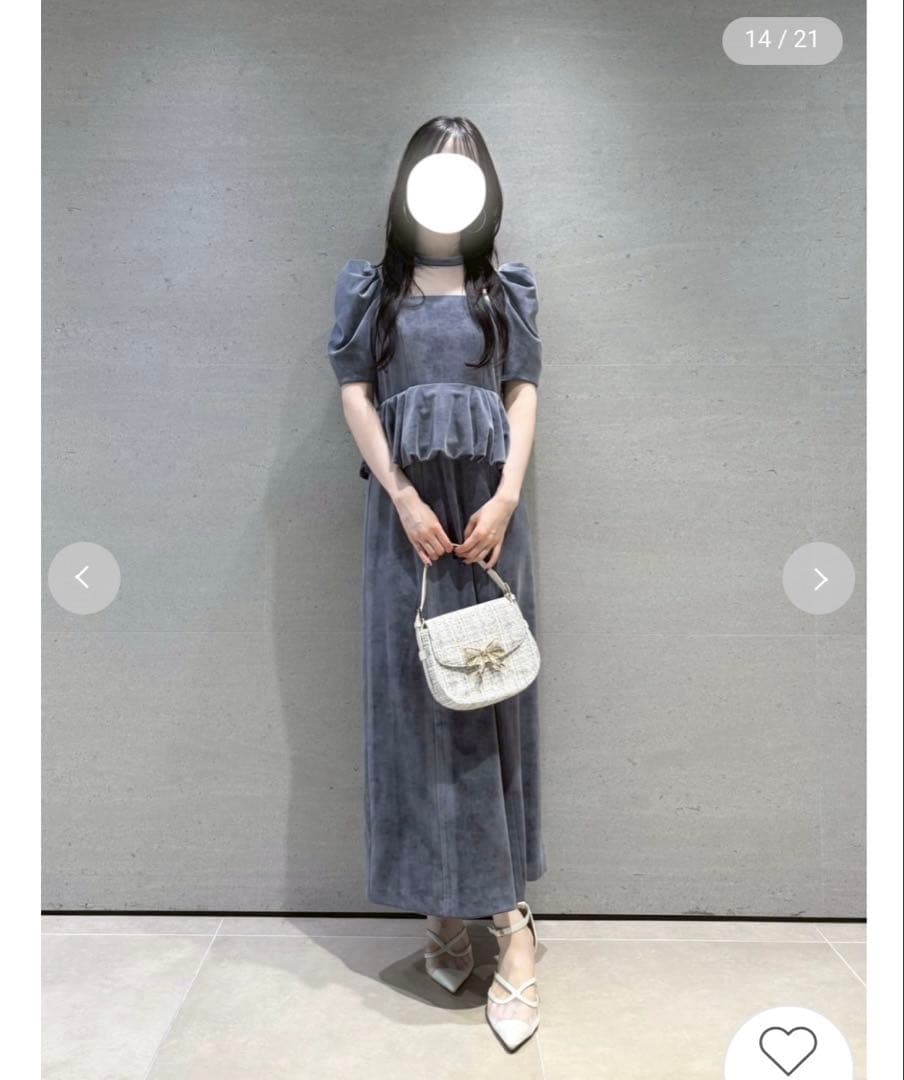 リリーブラウン　ペプラムベロアドレス　ブルーグレー　結婚式