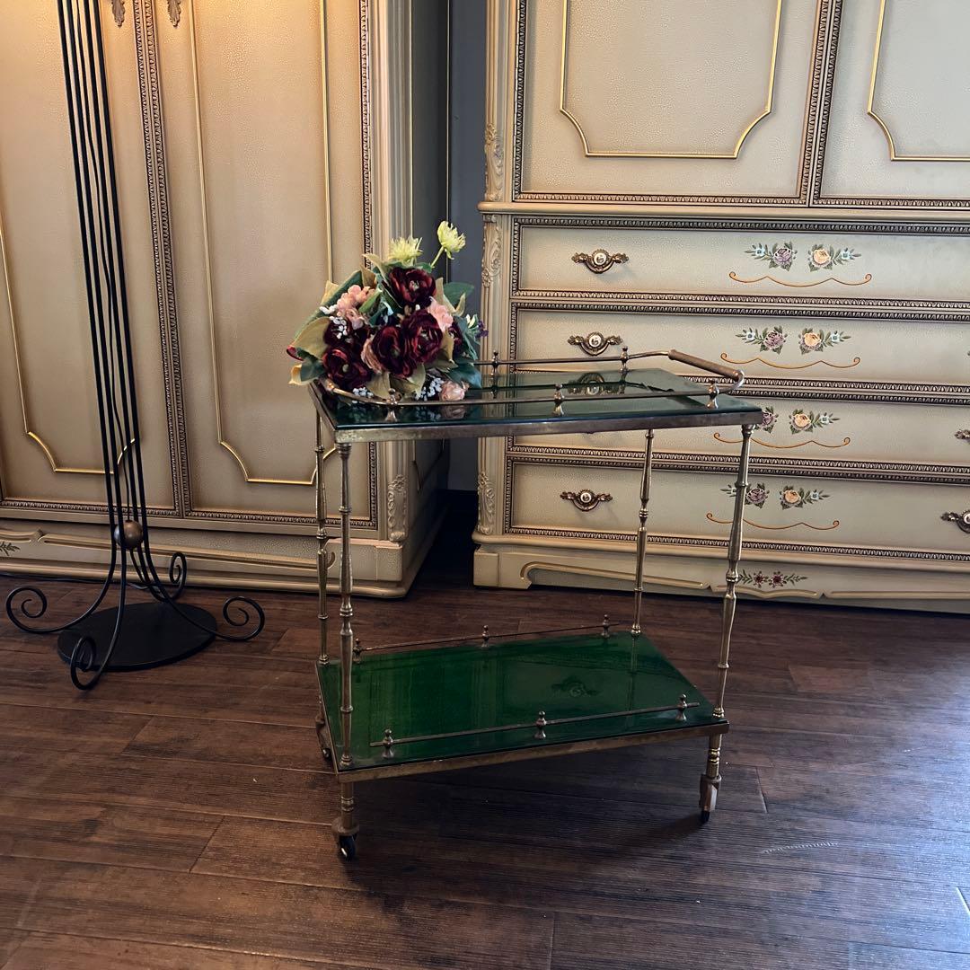 k062r118 深みのあるグリーン 真鍮 サービングトロリー/バーカート