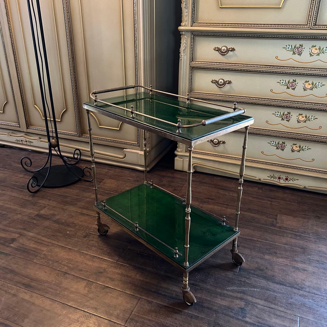 k062r118 深みのあるグリーン 真鍮 サービングトロリー/バーカート