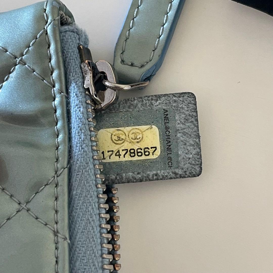 CHANEL シャネル　エナメル　ケース　マトラッセ　ライトブルー