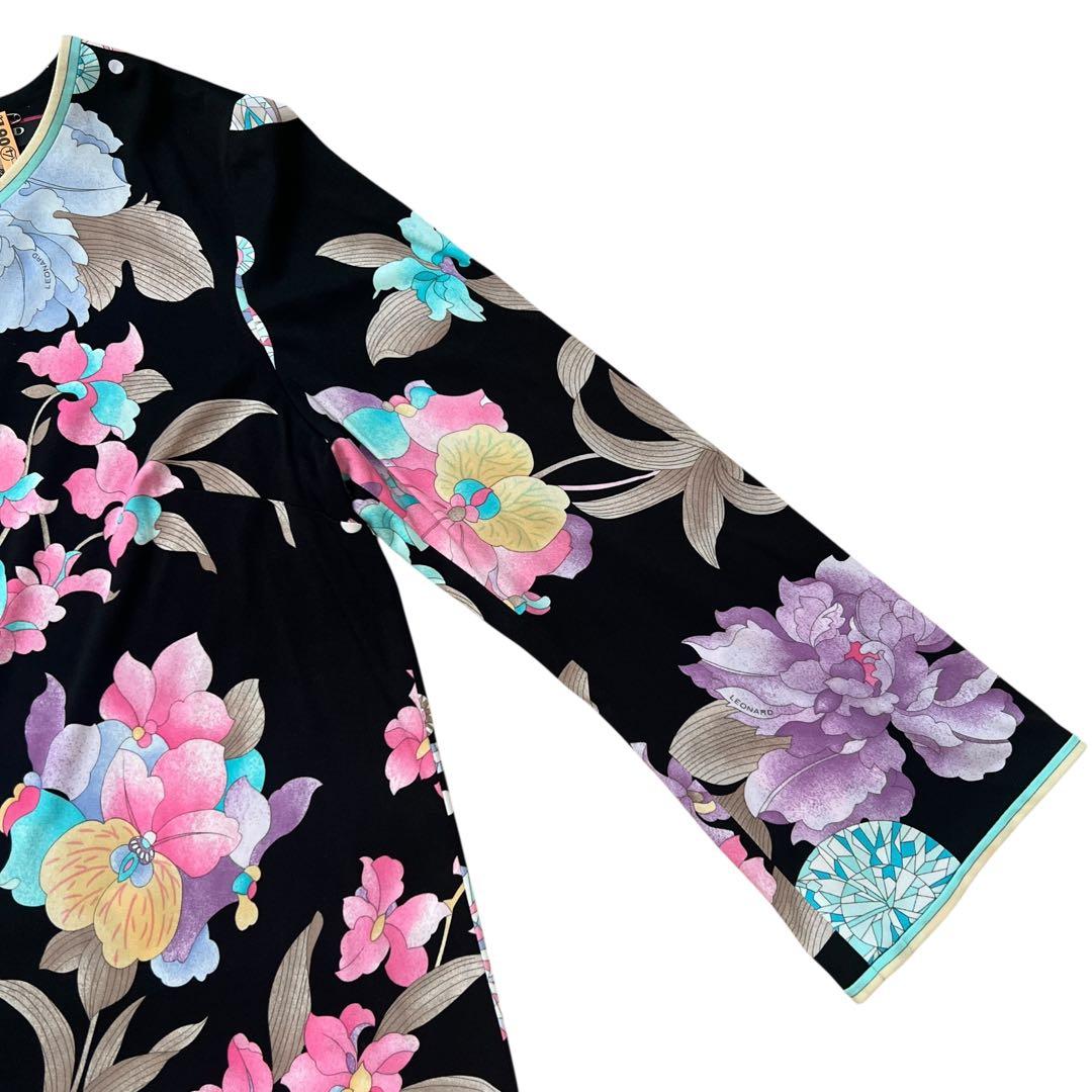 LEONARD　レオナール　花柄　チュニックブラウス　カンカン　ストレッチ　42