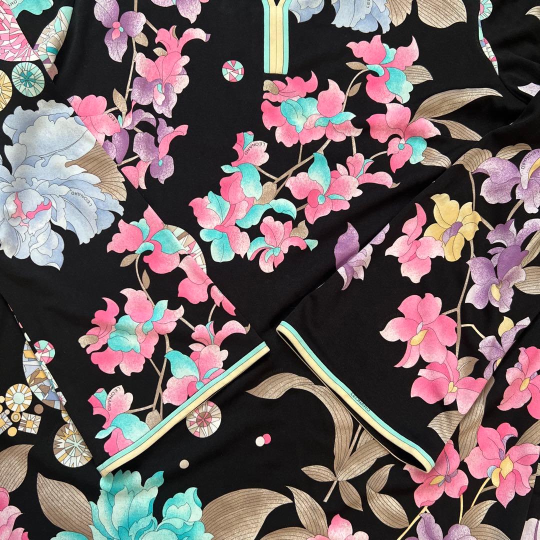 LEONARD　レオナール　花柄　チュニックブラウス　カンカン　ストレッチ　42