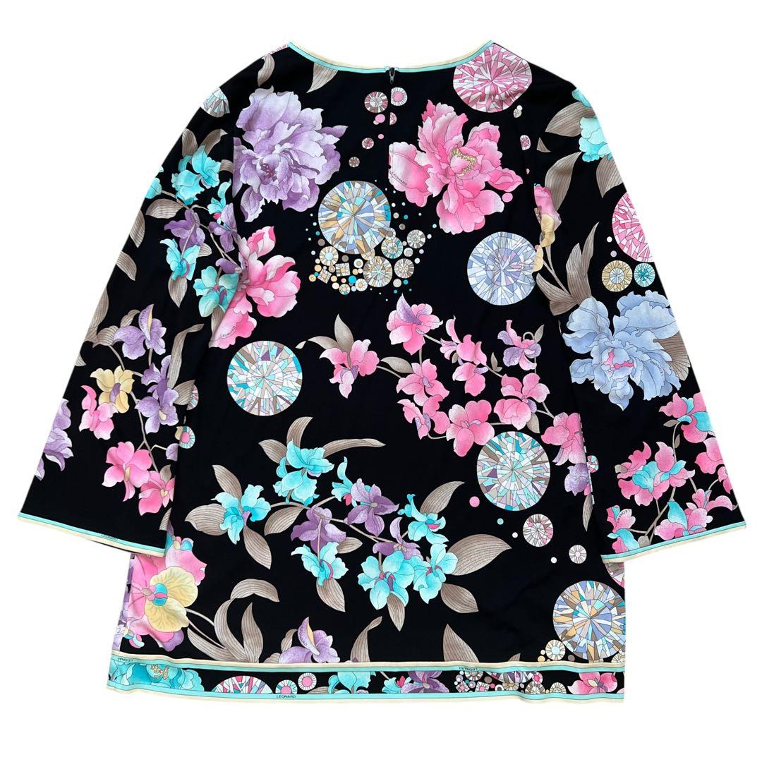 LEONARD　レオナール　花柄　チュニックブラウス　カンカン　ストレッチ　42