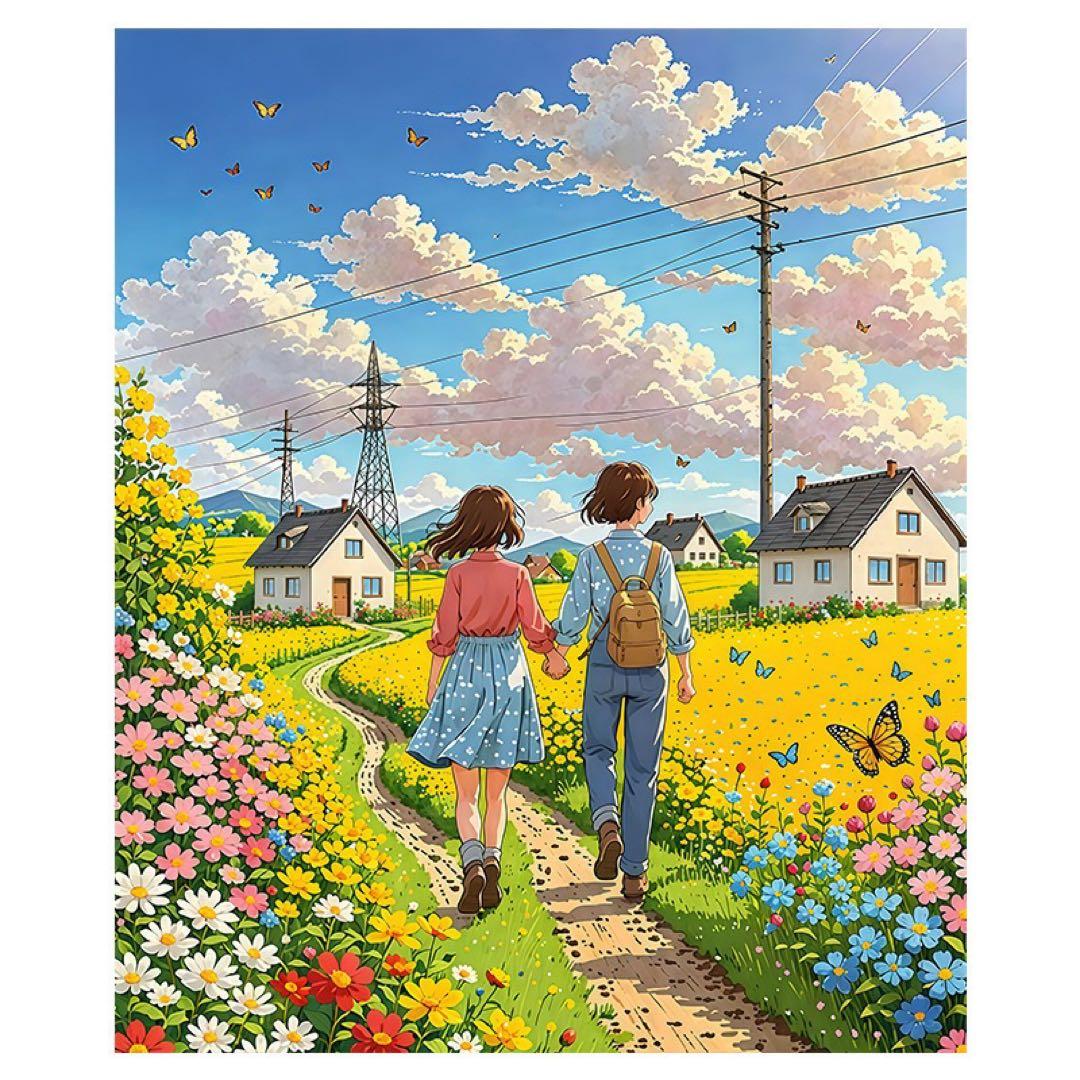 アニメ風 田舎の風景 絵画