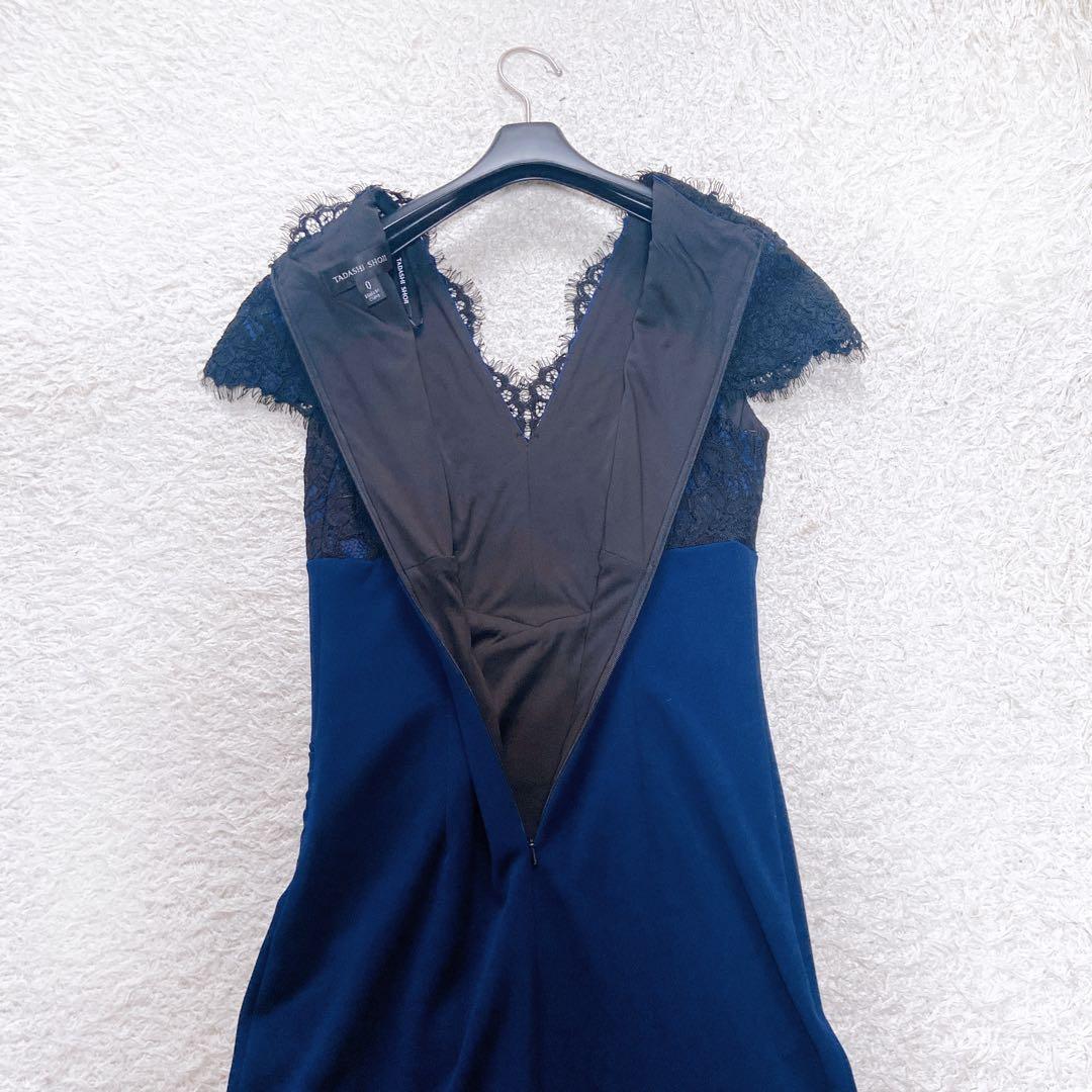 美品　タダシショージ　レース切替Ｖネック　キャップスリーブドレス　近年モデル　S