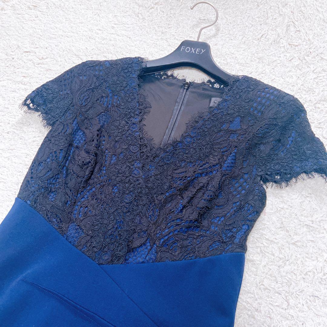 美品　タダシショージ　レース切替Ｖネック　キャップスリーブドレス　近年モデル　S