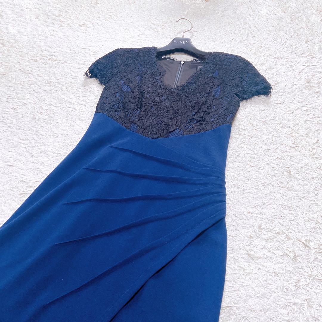 美品　タダシショージ　レース切替Ｖネック　キャップスリーブドレス　近年モデル　S