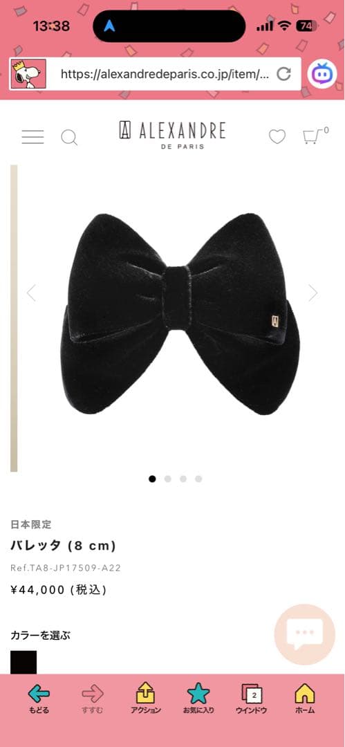 最後新品銀座SIXアレクサンドルドゥパリ黒ブラックベルベットバレッタ日本限定