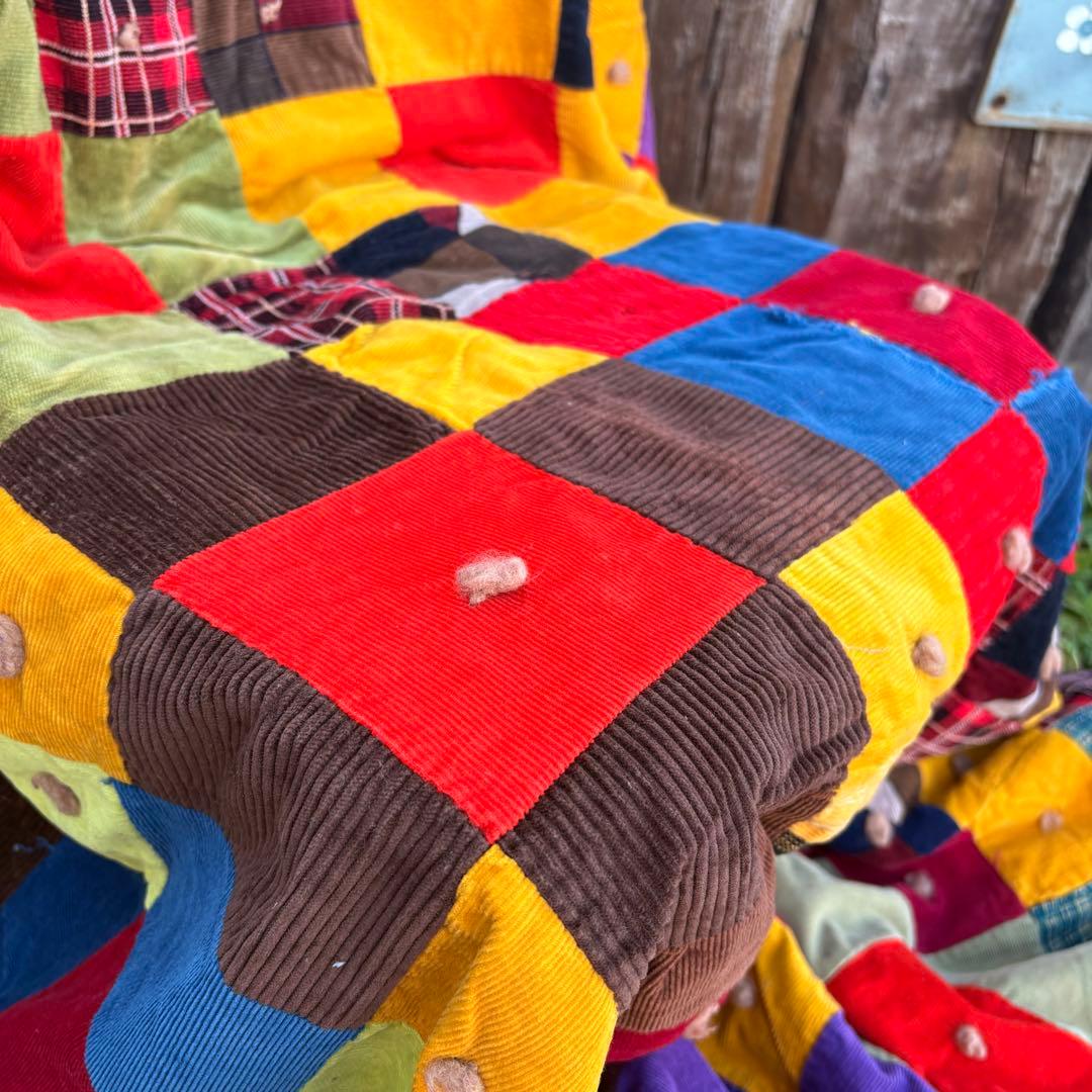 【USA Vintage】パッチワーク 布 ブランケット キルト ラグ