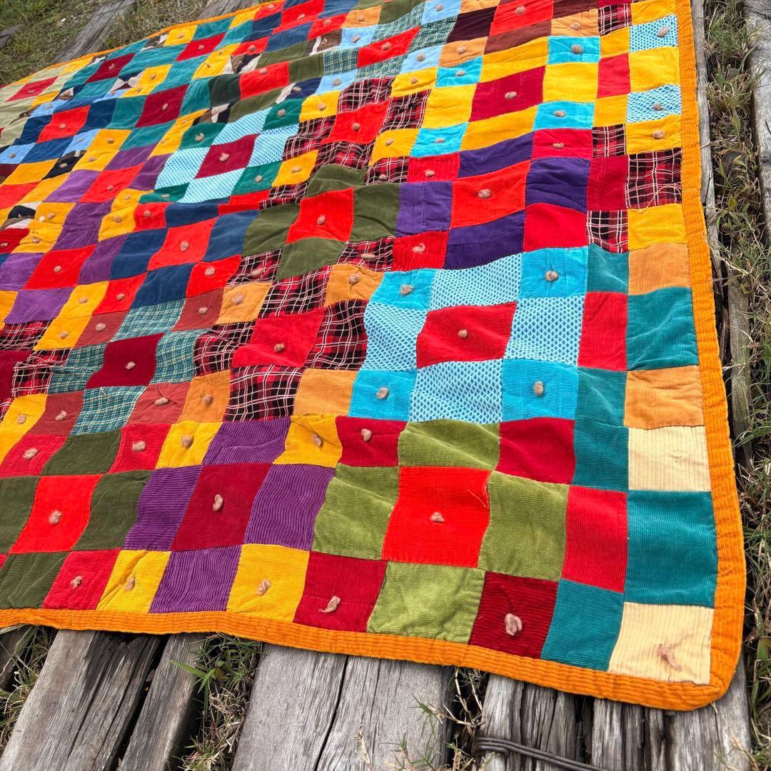 【USA Vintage】パッチワーク 布 ブランケット キルト ラグ